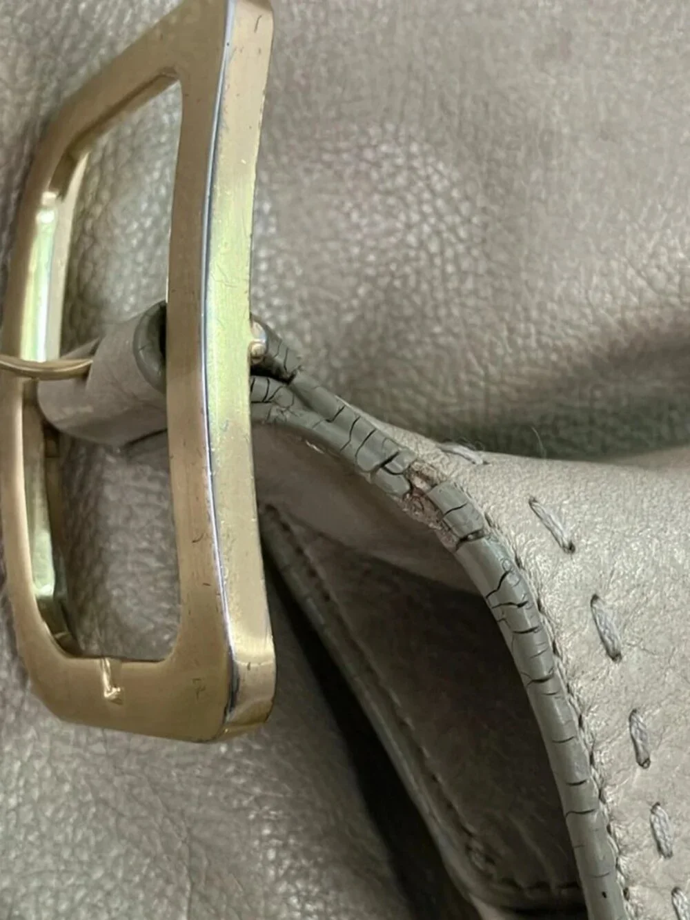 COLE HAAN Gray Beige Leather Shoulder Bag